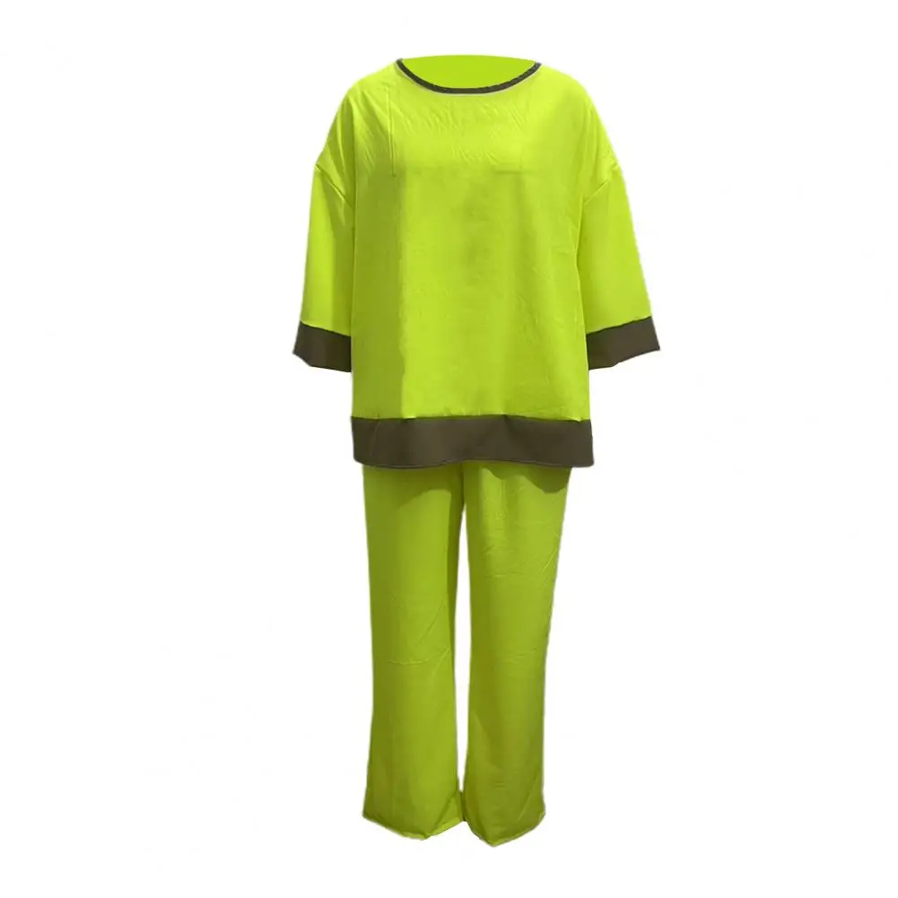 Women Top Pants Suit Stylish Women's Top Pants Set with Round Neck T-shirt High Waist Wide Leg Trousers Casual Loose for A
