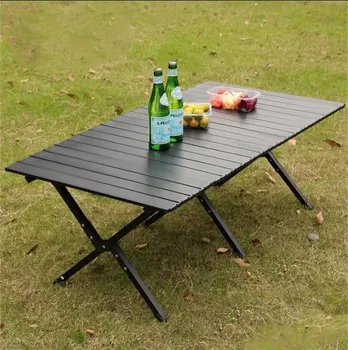 Large Folding Picnic Table Portable Lightweight Camping Table Foldable Roll Up Carbon Steel Camping Table with Carrying Bag 4