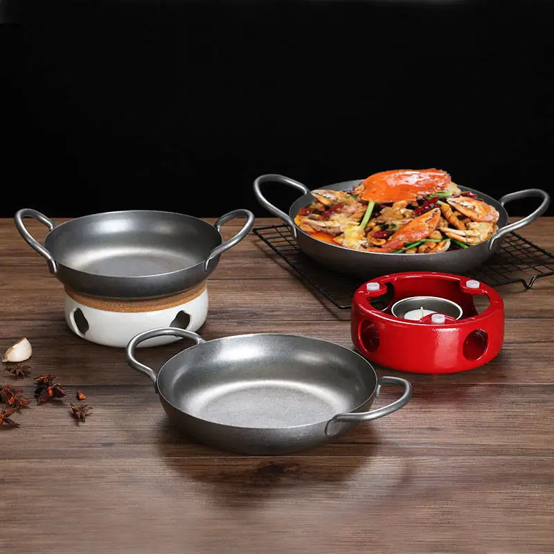 

Stainless Steel Seafood Pot Flat Bottom Round Plate with Double Handle Duty Paella Pasta Pan for Cooking Stove Kitchen Utensils