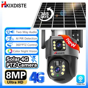 4K 8MP V380 Pro 4G SIM Card Dual Lens Solar Battery CCTV Camera PTZ Outdoor Wireless Bidirectional Audio CCTV Security IP Camera