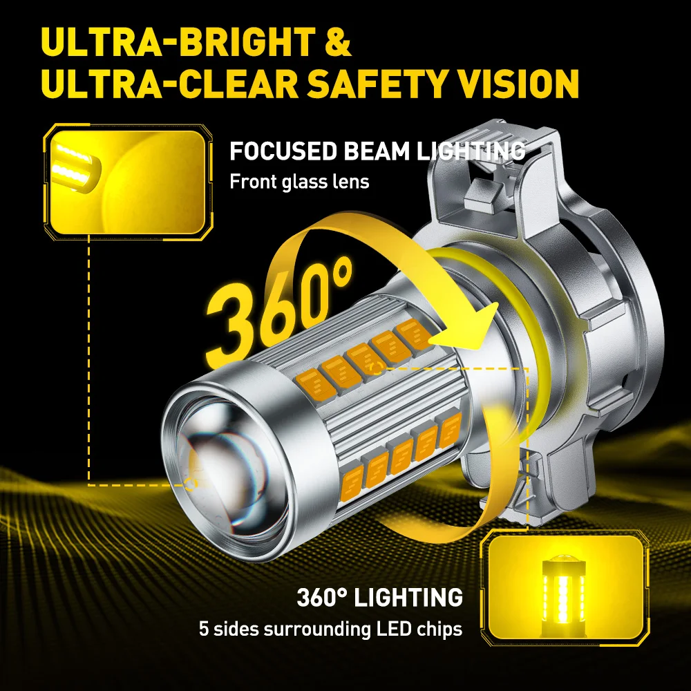 AUXITO 2개입 H16 5202 LED 안개등 자동차 주행등 데이라이트 안개램프 전구 아메르 옐로우 자동차 초고휘도 6500K 화이트