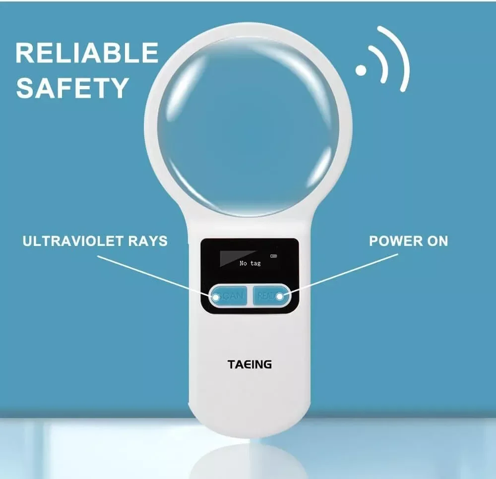 RFID Pet Tag ID Scanner Animal Microchip Reader With Magnifier+UV Flashlight