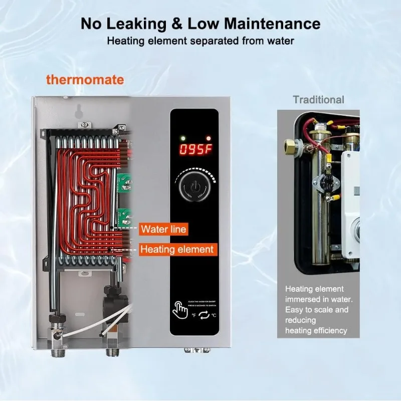 Tankless Water Heater Electric 24kW 208~240 Volt, thermomate On Demand Instant Endless Hot Water Heater