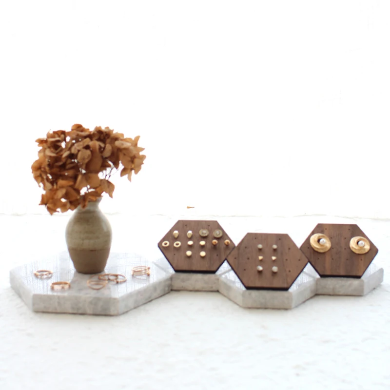 나무 보석 디스플레이 호두 보석 디스플레이 스탠드 귀걸이 귀 스터드 홀더 보석 포장 상자 카드 케이스 구성