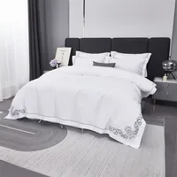 Juste de Luxe en Coton Doux 600TC Blanc Brcorporelle pour Hôtel, Drap pio, Taies d'Oreiller Chic, Broderie Grise/Or, Queen Super King 6