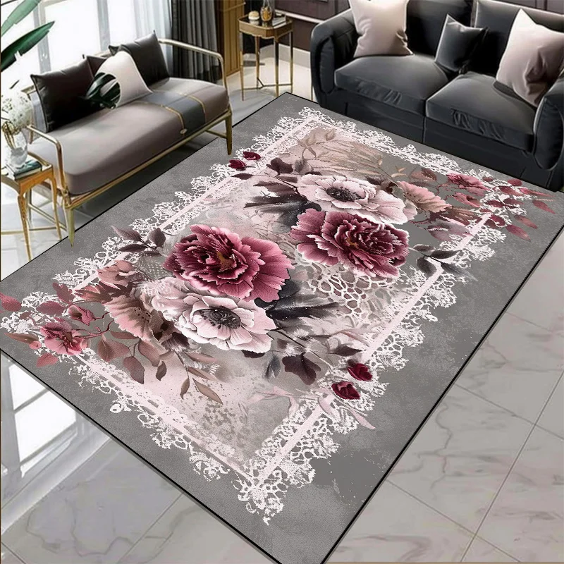 European Style Flower Pattern Carpets for Living Room Gorgeous Large Room Rugs Thickening Big Size Floor Mats for Lounge Balcony 3