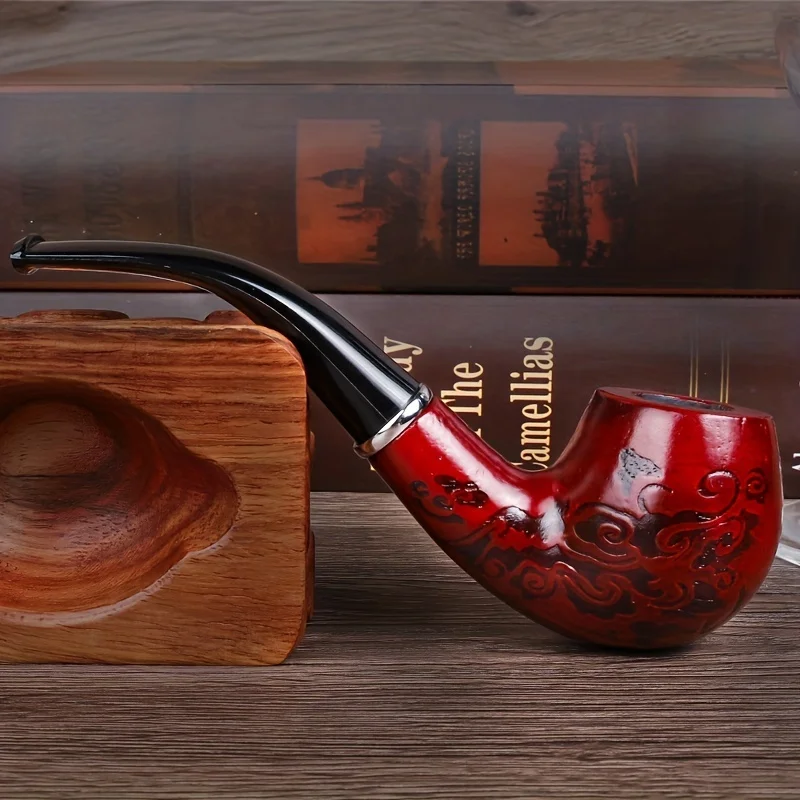 Solid Wood Resin Tobacco Pipe Herb Grinder Smoking Accessories Tobacco Pipe Tobacco Smoking Accessories Herb Smoking Pipe Smoking Pipe Tobacco Grinder Red Black Pattern Carving Smoke Pipe Elbow Roll Filter Cigarette Holder Herb Grinder Smoking Tools