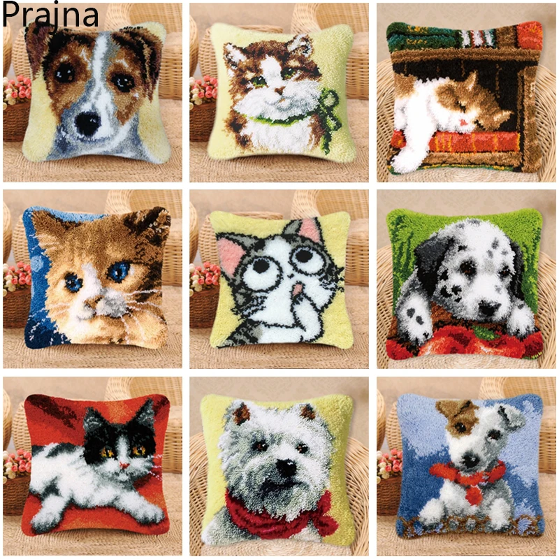 Animal Series Latch Hook Rug Kits Cats 3D Segment Embroidery Pillow Wool Cross Stitch Carpet Embroidery DIY Pillow knooppakket