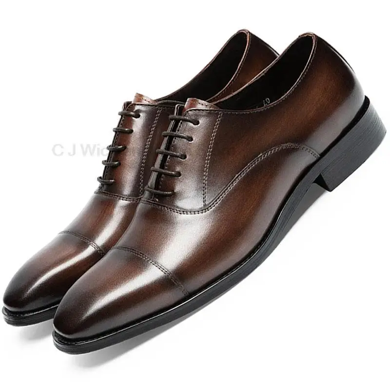 

Mens Oxford Shoes Black Brown Derby Design Genuine Cow Leather Dress Shoes Formal Business Office Lace-Up Wedding Shoes For Men