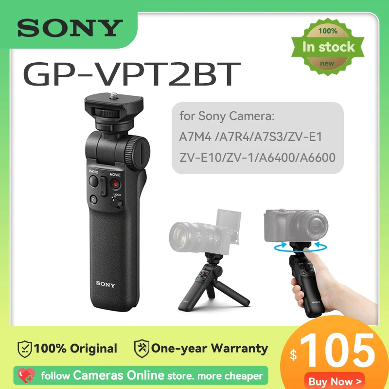 Sony GP-VPT2BT Wireless Shooting Grip Bluetooth Selfie Handle Tripod for Sony Camera ZV-E10 A7M4 A7R IV A7S3 A6400 ZV-1RX100M7