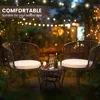 3 Piece Bistro Set, Modern Outdoor Wicker Patio Furniture with Tempered Glass Table Top and 2 Chairs, Washable Cushions 2