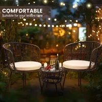 3 Piece Bistro Set, Modern Outdoor Wicker Patio Furniture with Tempered Glass Table Top and 2 Chairs, Washable Cushions 2