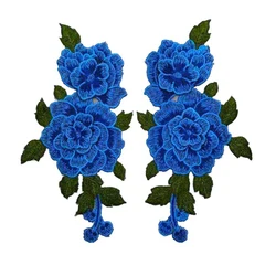 Red Embroidered Rose Flower Sew - On Patch for Clothing and Accessories 23*12CM (Blue)
