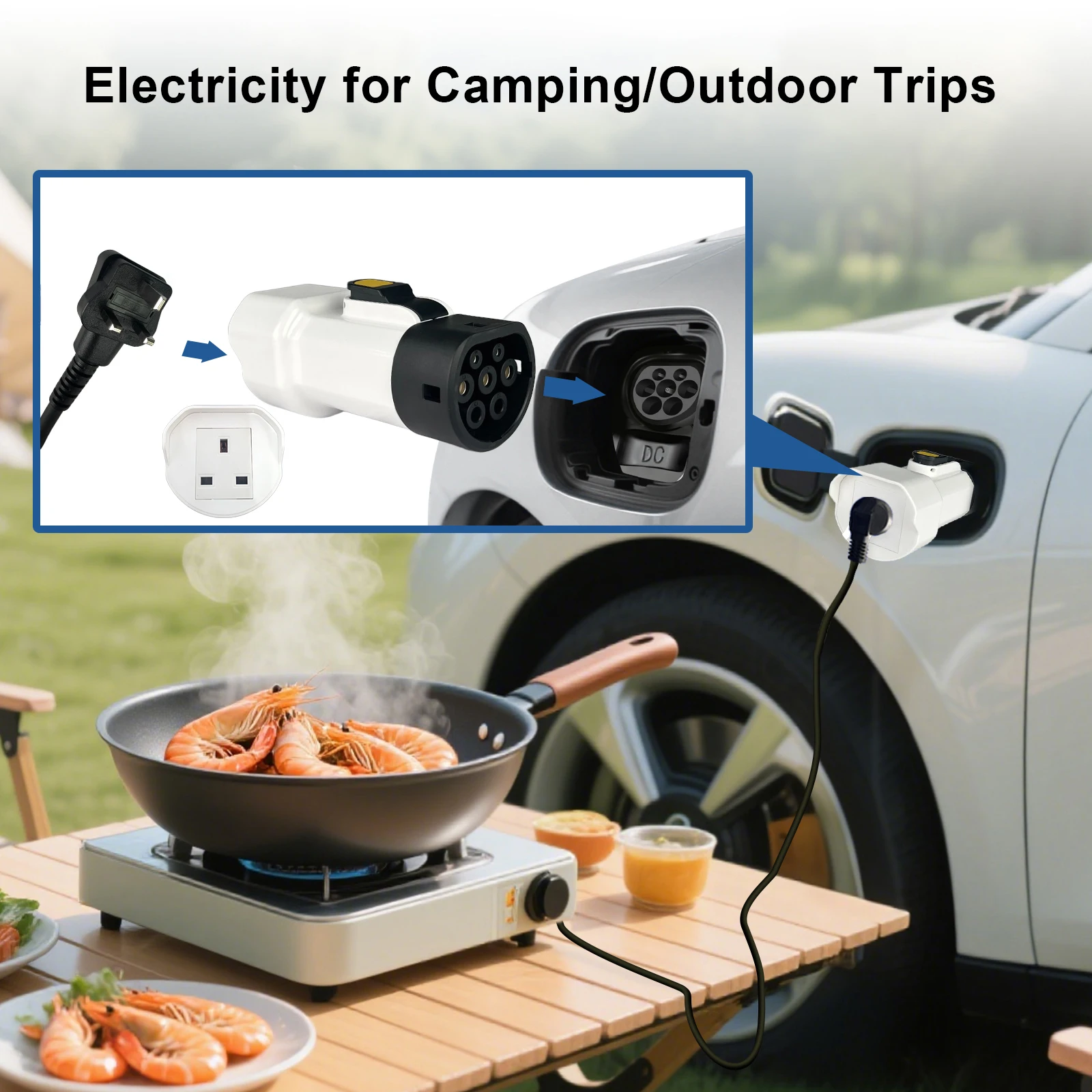 EVqiaoyi Type2 Vehicle to Load Discharger 13A Type2 V2L Adapter British Socket Outdoor Power Supply Hyundai BYD KIA