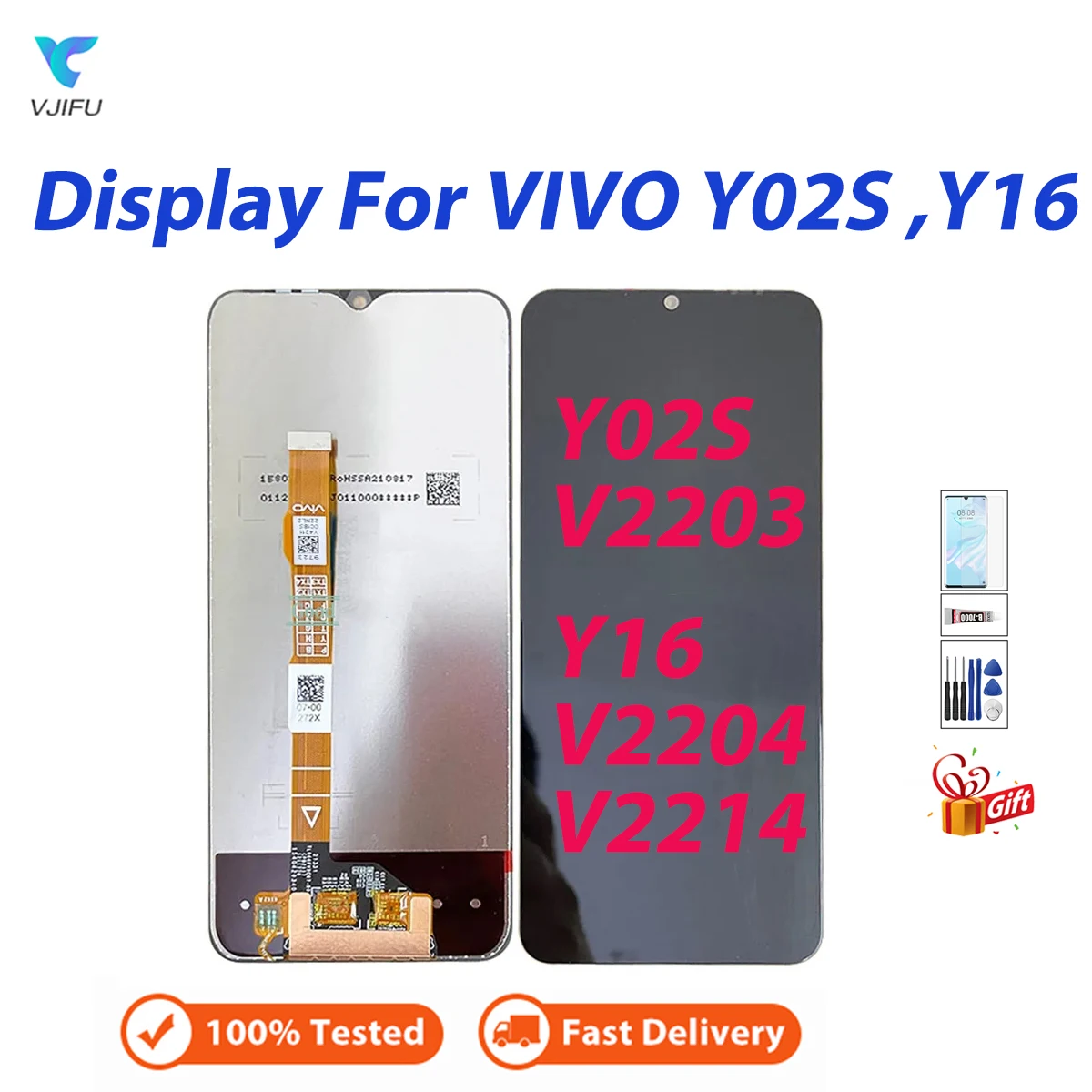 

6.51'' LCD For Vivo Y16 Y02S Display Touch Screen Digitizer 100% Tested Assembly Replacement with Free Tempered Film Glue Tools