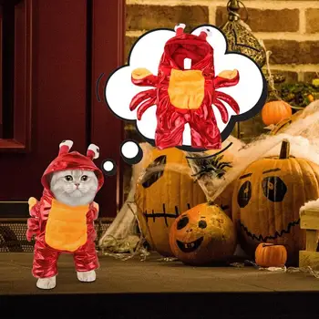 Crab Costume For Dog Dog Cat Halloween Crab Costume Pet Clothes Warm Outfits Clothes Puppy Red Hoodie For Halloween Party 2