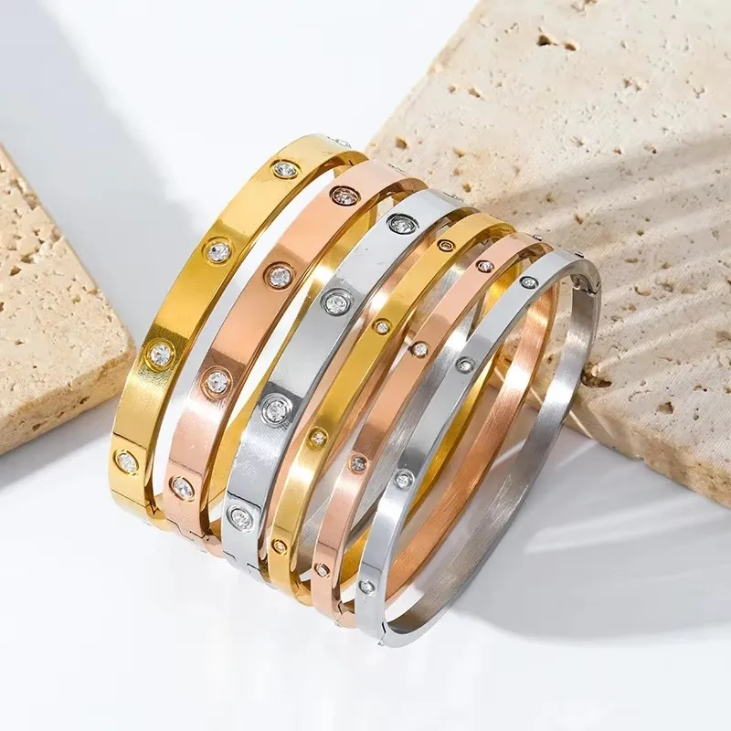 Fashion Stainless Steel Zirconia Bracelet Women Men Couple Holiday Gift Non-fading Bracelet Party Everyday Jewelry