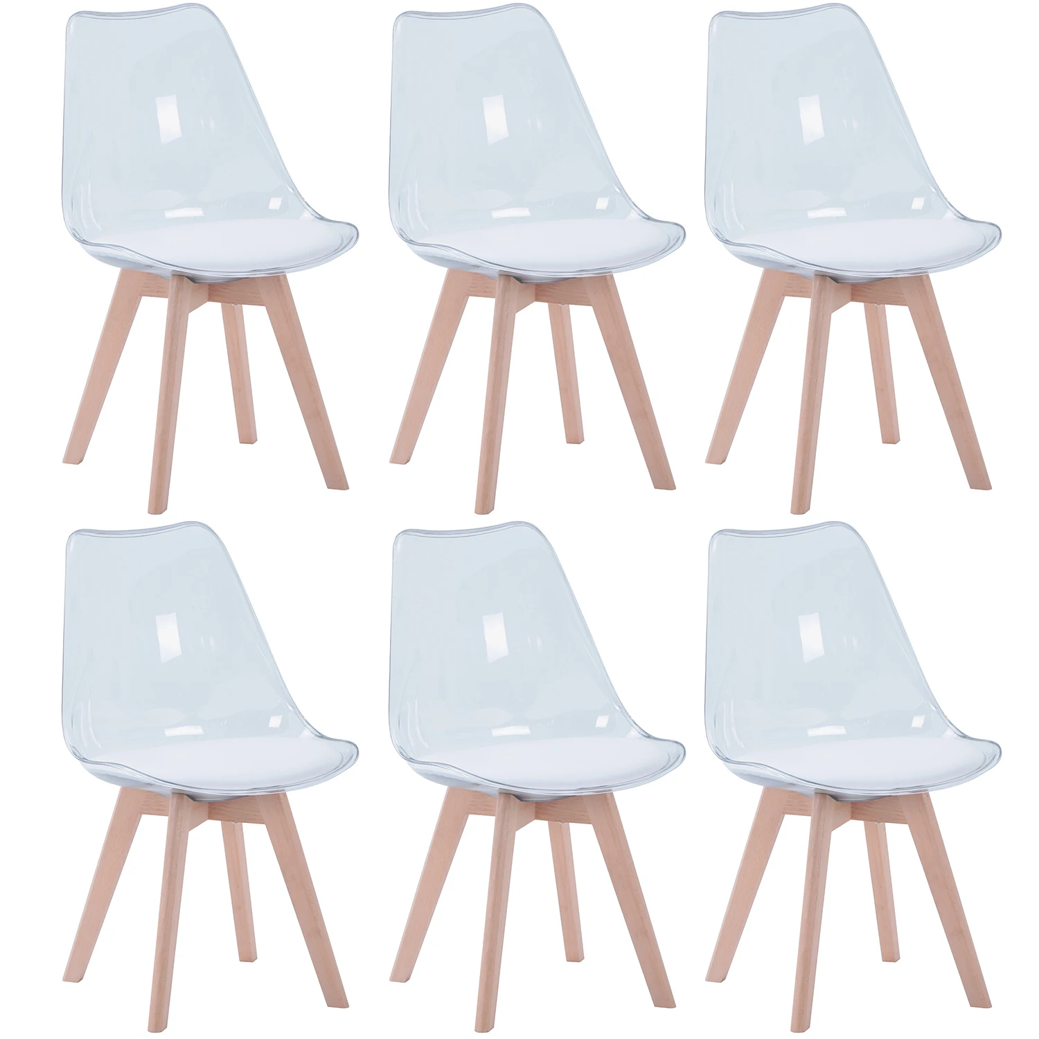 EGOONM-Juego de sillas de comedor transparentes, asientos con patas de madera, almohadillas de PU, para cocina, dormitorio, sala de estar, muebles