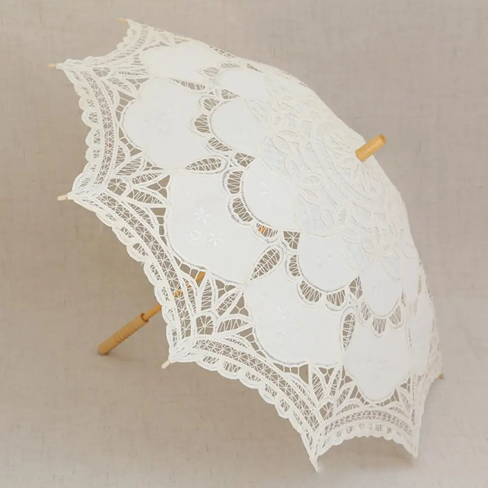 Witte Lace Parasol Paraplu, Vintage Lace Parasol, West Style Bridal Lace Parasol Parasol Banket Stage Photography Prop Bruiloft Benodigdheden(wit L