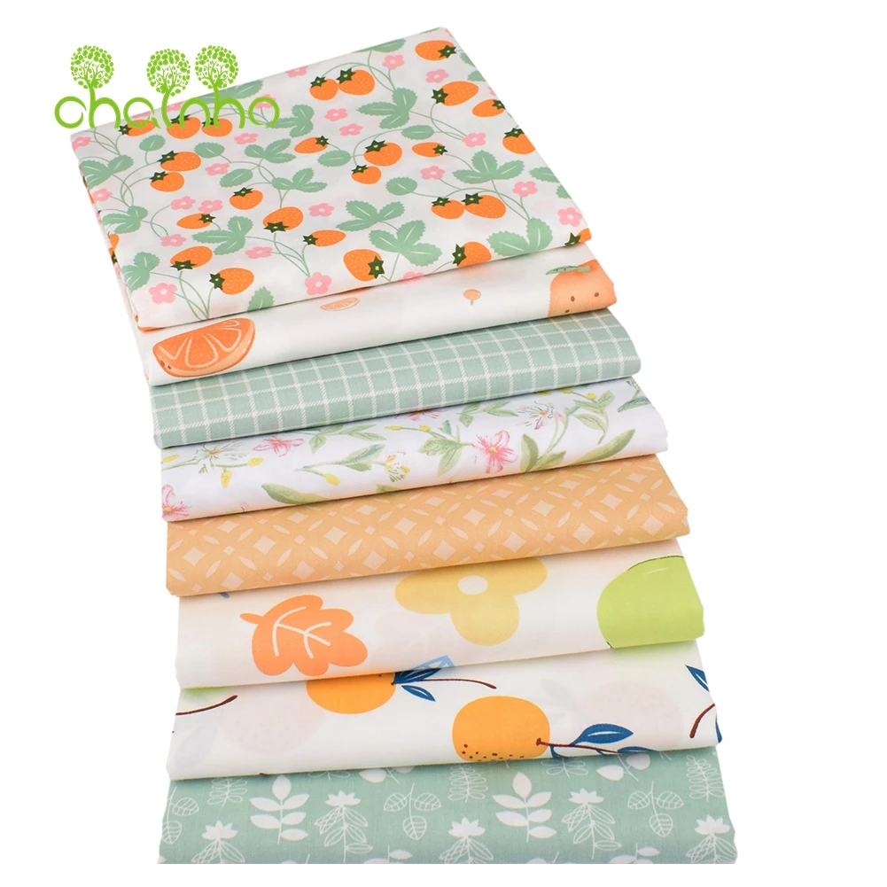 Chainho,Printed Twill Weave Cotton Fabric,DIY Sewing Quilting Material,Patchwork Cloth,8 Designs Fruits Series,2 Sizes,15C232