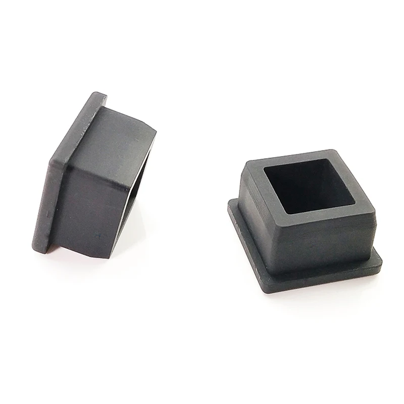 17.6-42.6mmBlack Square With Hole Silicone Rubber End Cap T-Plug Tube Box Part Insert Sealing Plug Square Tube Shielding Plug