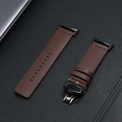 Elegant Leather Strap with Butterfly Buckle - Premium Watch Bracelet Replacement Accessory for Pixel watch 3 45mm (Black brown)