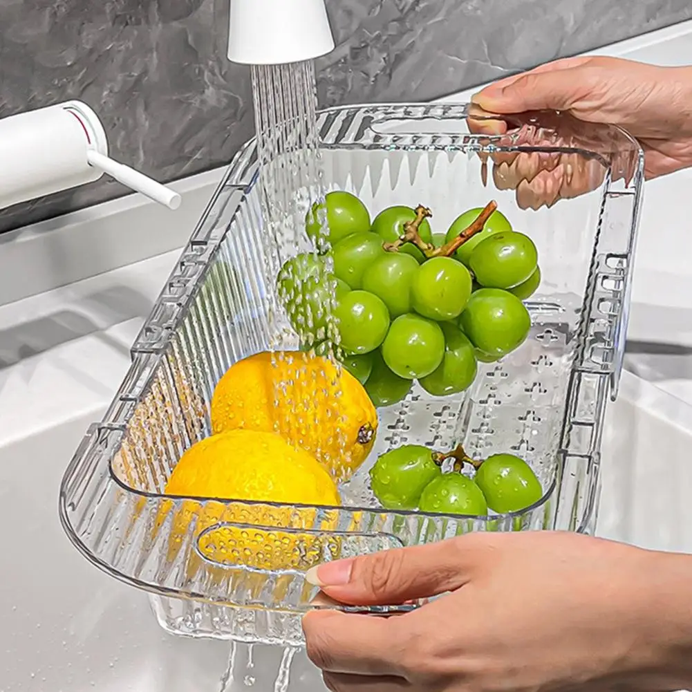 Telescopic Kitchen Sink Drain Basket Large Capacity Adjustable Strainer Sink Fruits Vegetables Washing Basket Dish Drying Rack