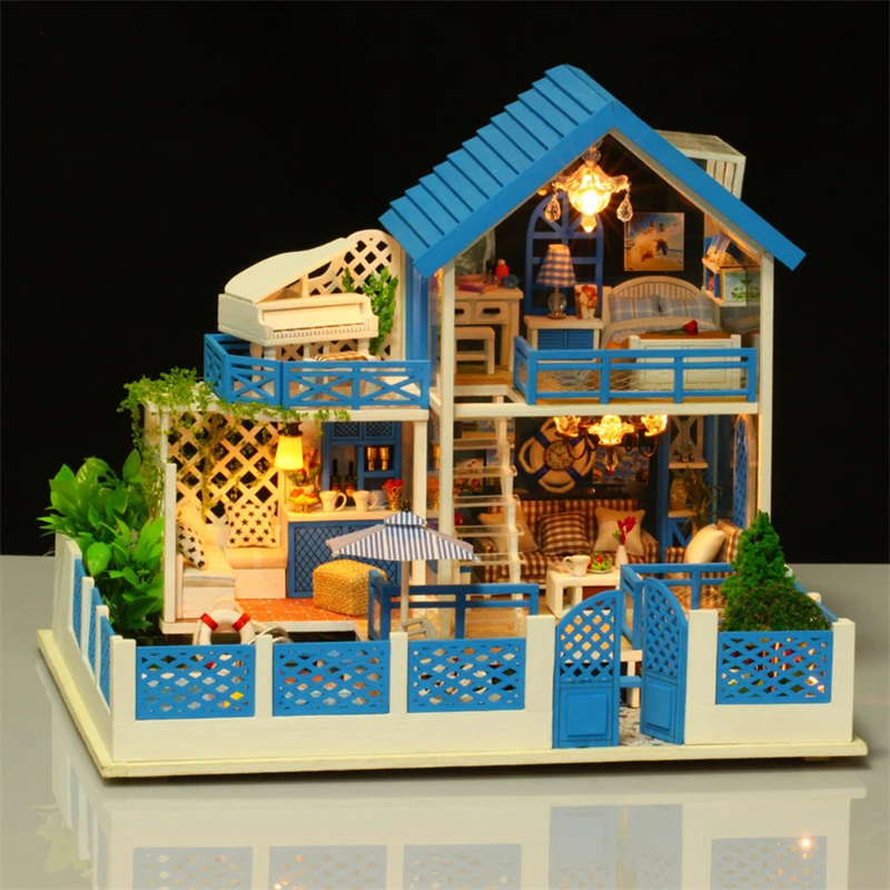 Blue Mediterranean DIY Miniature Villa Kit Dollhouse Australia