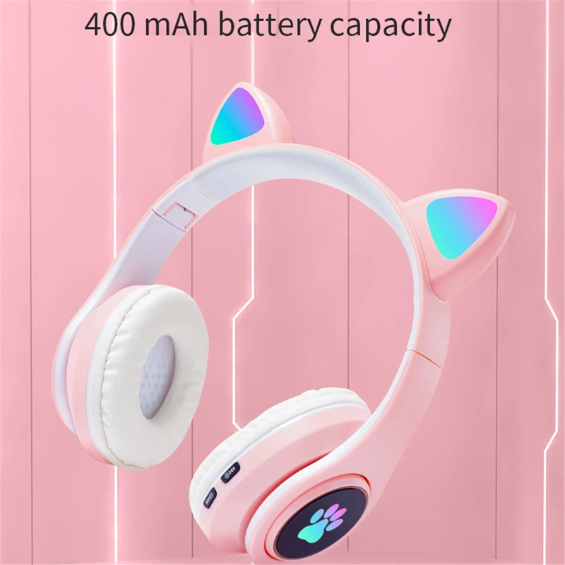 Cute Cat Bluetooth Headphone Wireless Headset Foldable Hifi Music Stereo Noise Cancel Earphone TF Card For Kids Girls Gifts usb headset