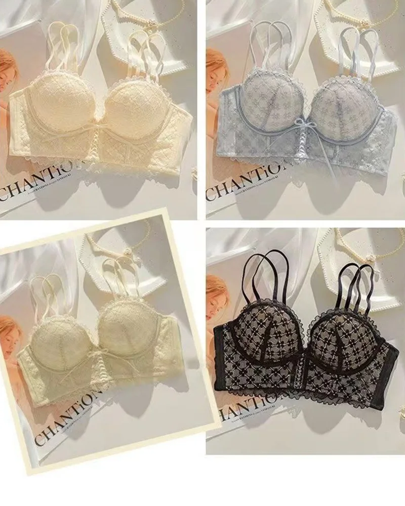 Women's Korean Style Lingerie Set Lace Matching Non Wire Push Up Bra and Panty Set for Women Sexy Underwear Bralette Lenceria