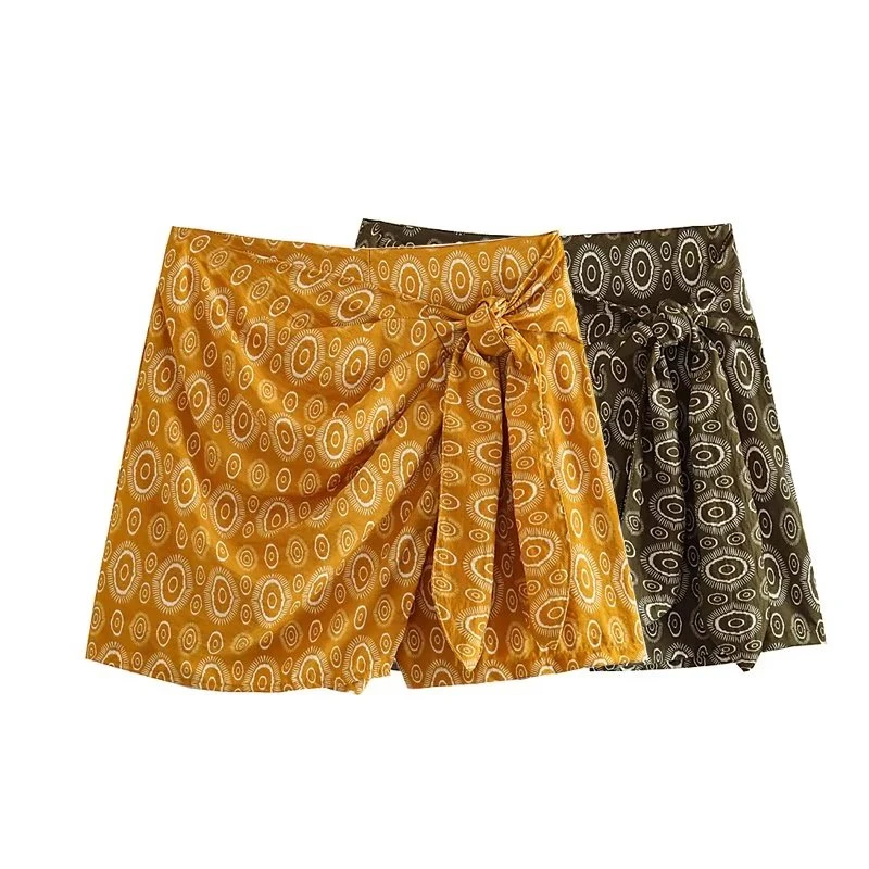 

Fashionable All-match Asymmetrical Knotted Printed Skirt Pants Summer New High Waist Slimming Anti-light Skirt Pants