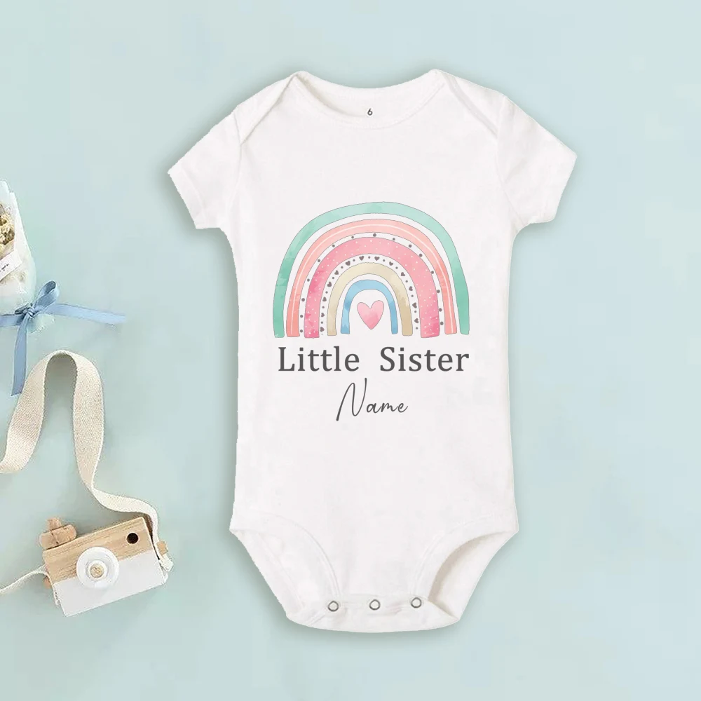 Family Matching Outfits Personalized Sisters Shirts Big Little Sister Rainbow Wreath Shirt Custom Kids T-shirt Baby Bodysuit 6