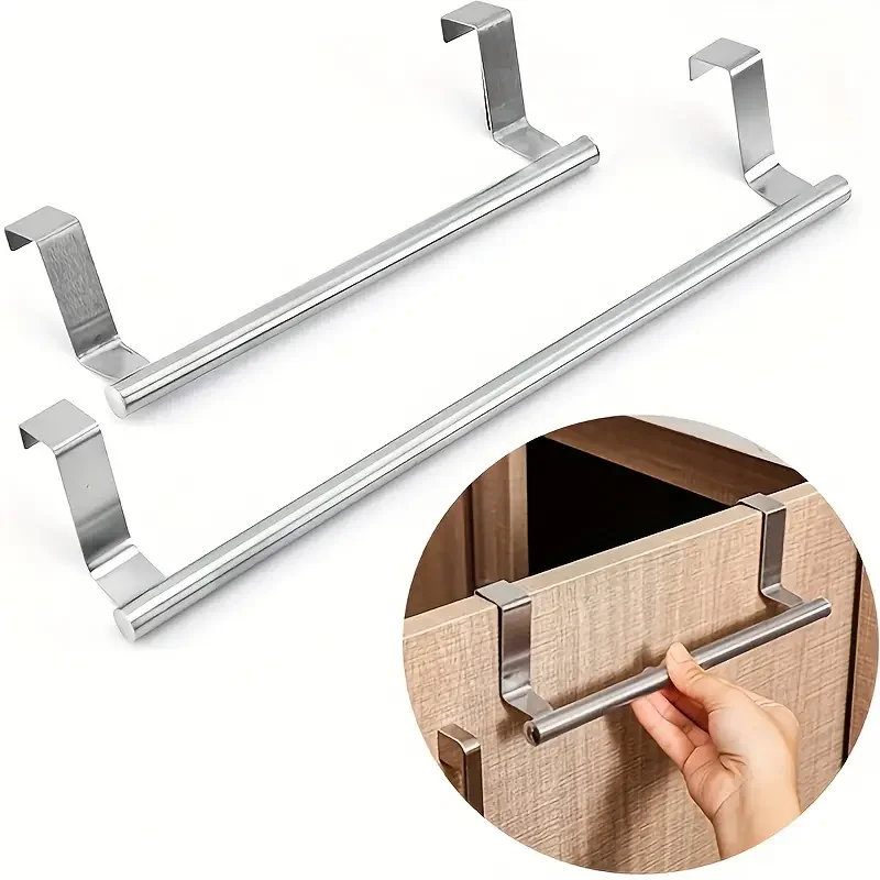 Towel Rack Over Door Towel Bar Hanging Holder Stainless Steel Household Bathroom Kitchen Cabinet Rag Rack Shelf Hanger Towel Rack