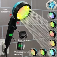 LED Digital Temperature Display Shower Head Temperature Control Colorful Fan Spray Nozzle High Pressure Rainfall Bathroom Shower 1