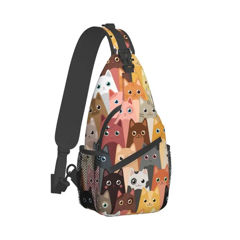 

Casual Cartoon Cats Crossbody Sling Backpack Men Kawaii Animals Kitten Shoulder Chest Bag for Camping Biking