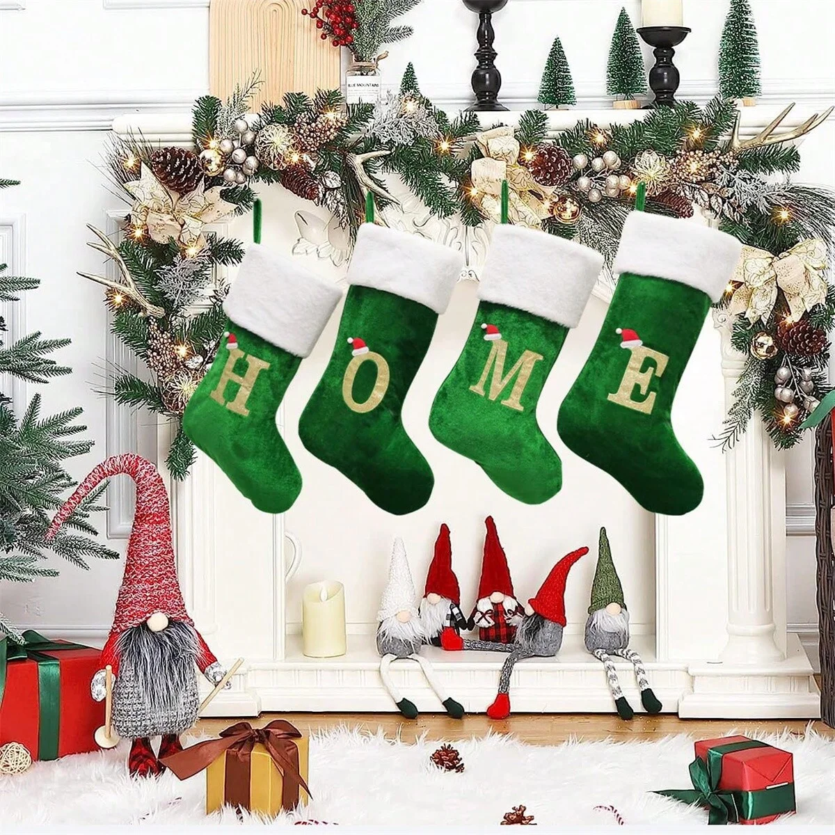 20 Inches Knit Monogram Christmas Stockings，Christmas Stockings Large Monogram Xmas English Letters Hanging Stockings