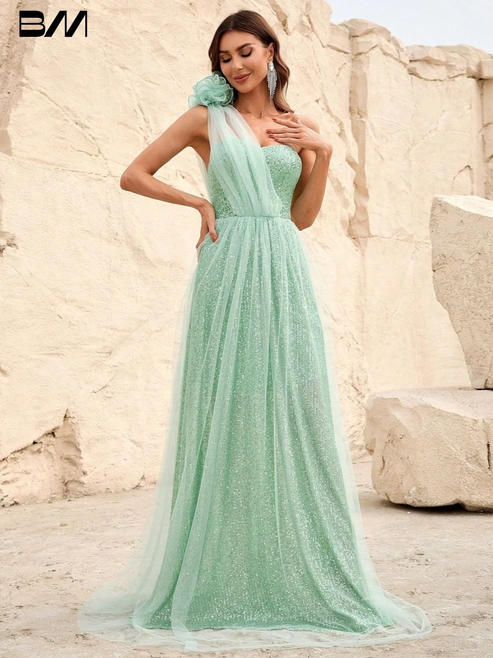 

Elegant One Shoulder Evening Dresses Sparkly A-line Bridal Gown Graceful Floor-length Bride Dresses Vestidos De Novia
