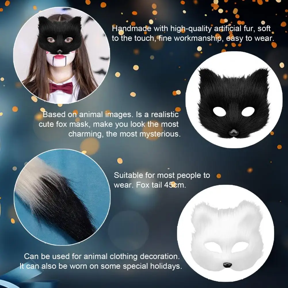 Fluffy Fur Fox Tail Cat Paws Gloves Wolf Mask Set Masquerade Handmade Halloween Cosplay Costume Accessories