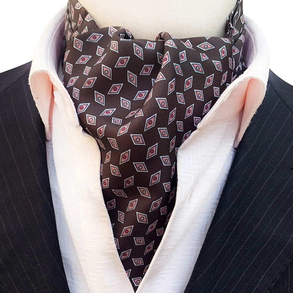 Cravat Vintage Printed Ascot Tie sciarpa da collo da uomo seta