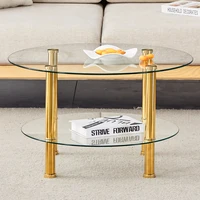 Table basse moderne à 2 niveaux en verre avec pieds en métal doré, robuste, spacieuse, minimaliste, meubles de luxe pour salon 3