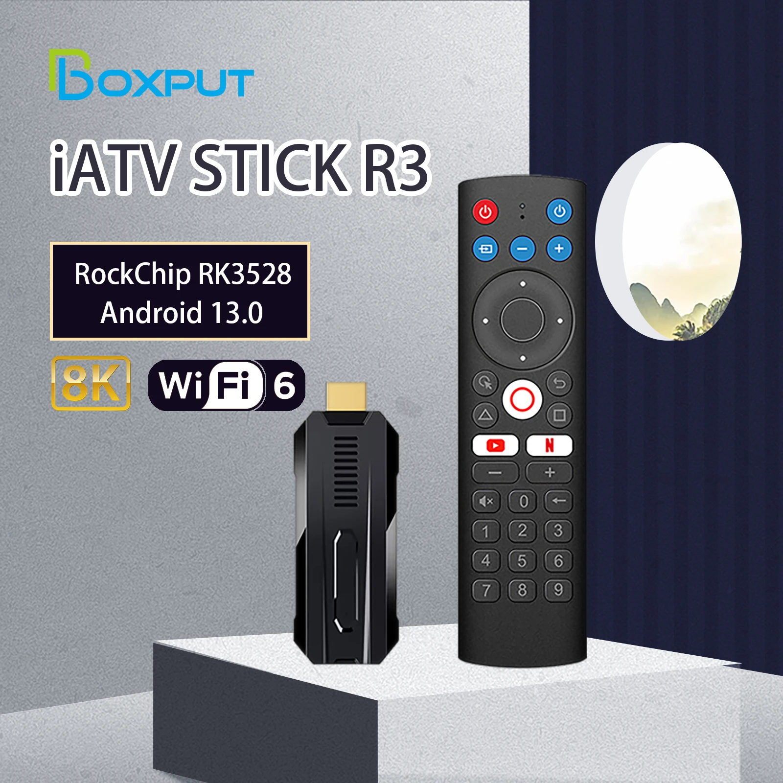 BOXPUT Android 13.0 iATV R3 Fire TV Stick RockChip RK3528 8K Portable TVbox 2.4G/5G WiFi6 BT5.0 OTG TF Slot With Screencasting vissko flame aroma diffuser 130ml essential oil diffusers usb portable air humidifier with color night light realistic fire