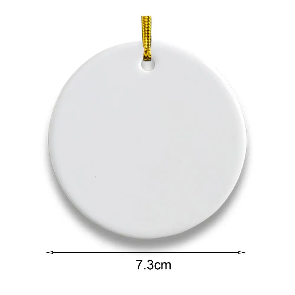 Sublimation Blank Ceramic Ornament White Porcelain- Round Ornament with Lanyard for DIY Craft Christmas Tree Home Decor