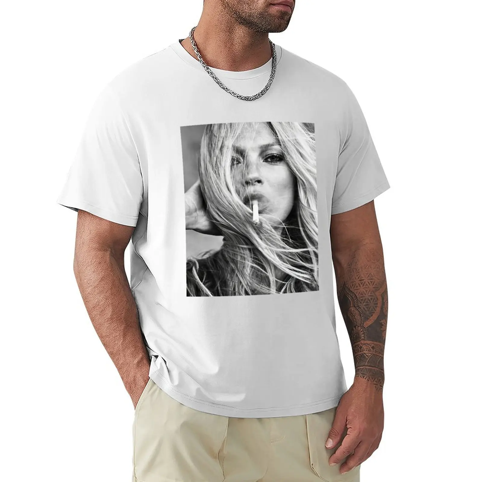 Vintage Kate Moss Smoking Oribinal T-Shirt Heavyweights Blanks Graphics Oversize Magliette Bianche Da Uomo