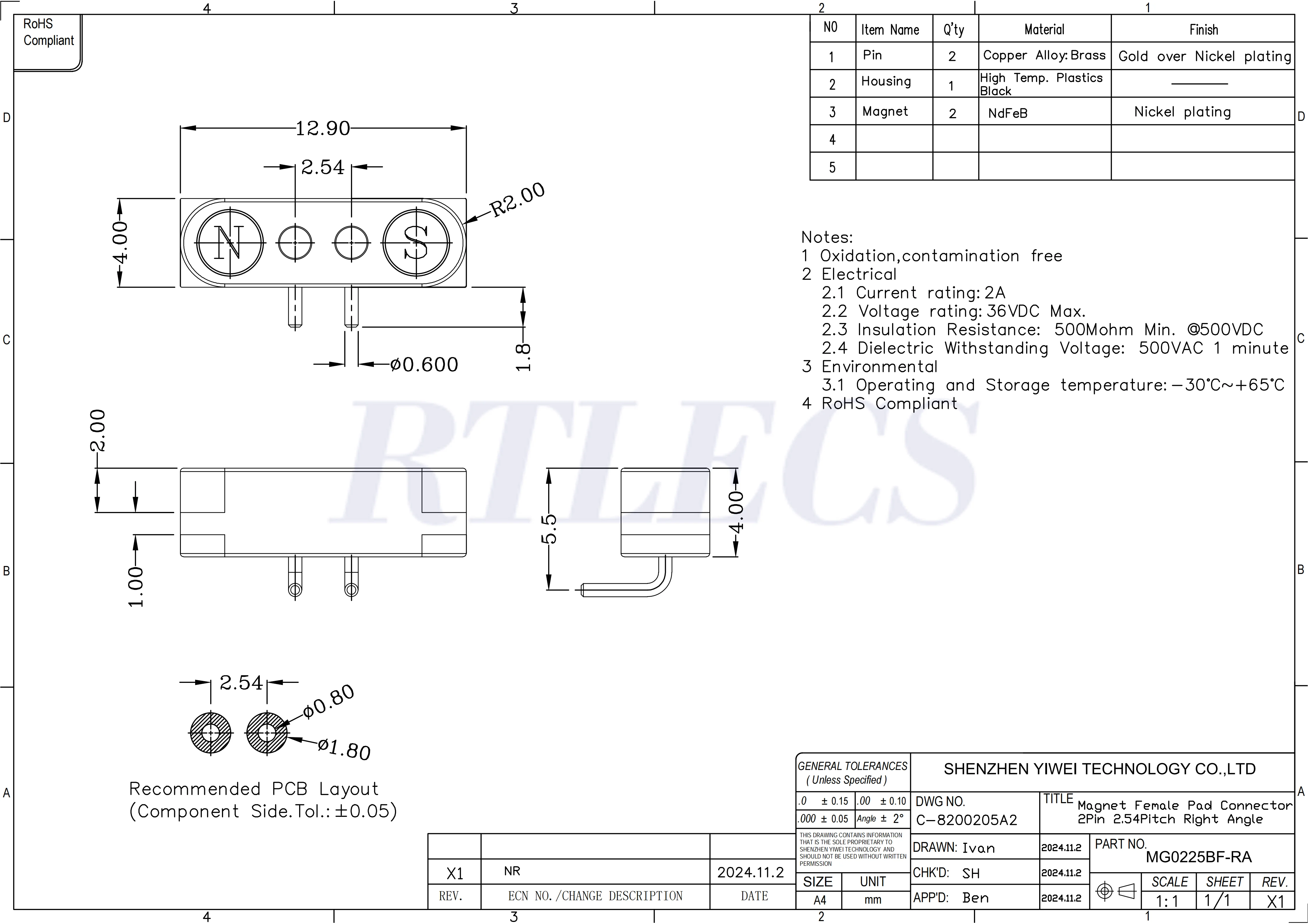 1/3/5 Paar wasserdichter DC-Magnet-Pogo-Pin-Stecker 2 3 4 5 6 7 8 9 Pole 2,54 mm Pogopin männlich weiblich Kontaktstreifen 90 Grad – Detail 16