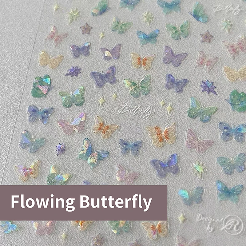 1/5 Blatt bunte Schmetterlings-Feen-Aufkleber, modische Schmetterlingsflügel-Streamer-Laseraufkleber, fortschrittliche geprägte Nagelkunstaufkleber – Detail 1