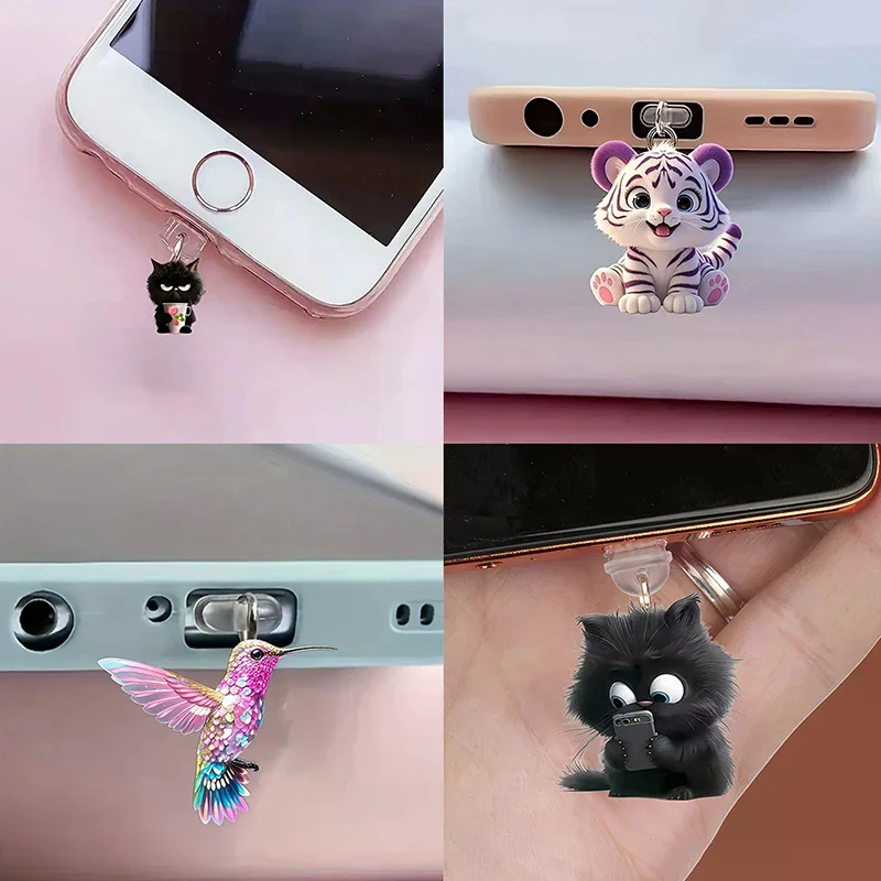 Mobile Phone Dust Plug Pendan Cute Cat Dog Shamrock Decoration Hanging Pendant For IPhone Type-C Charging Port Anti-Dust Plug