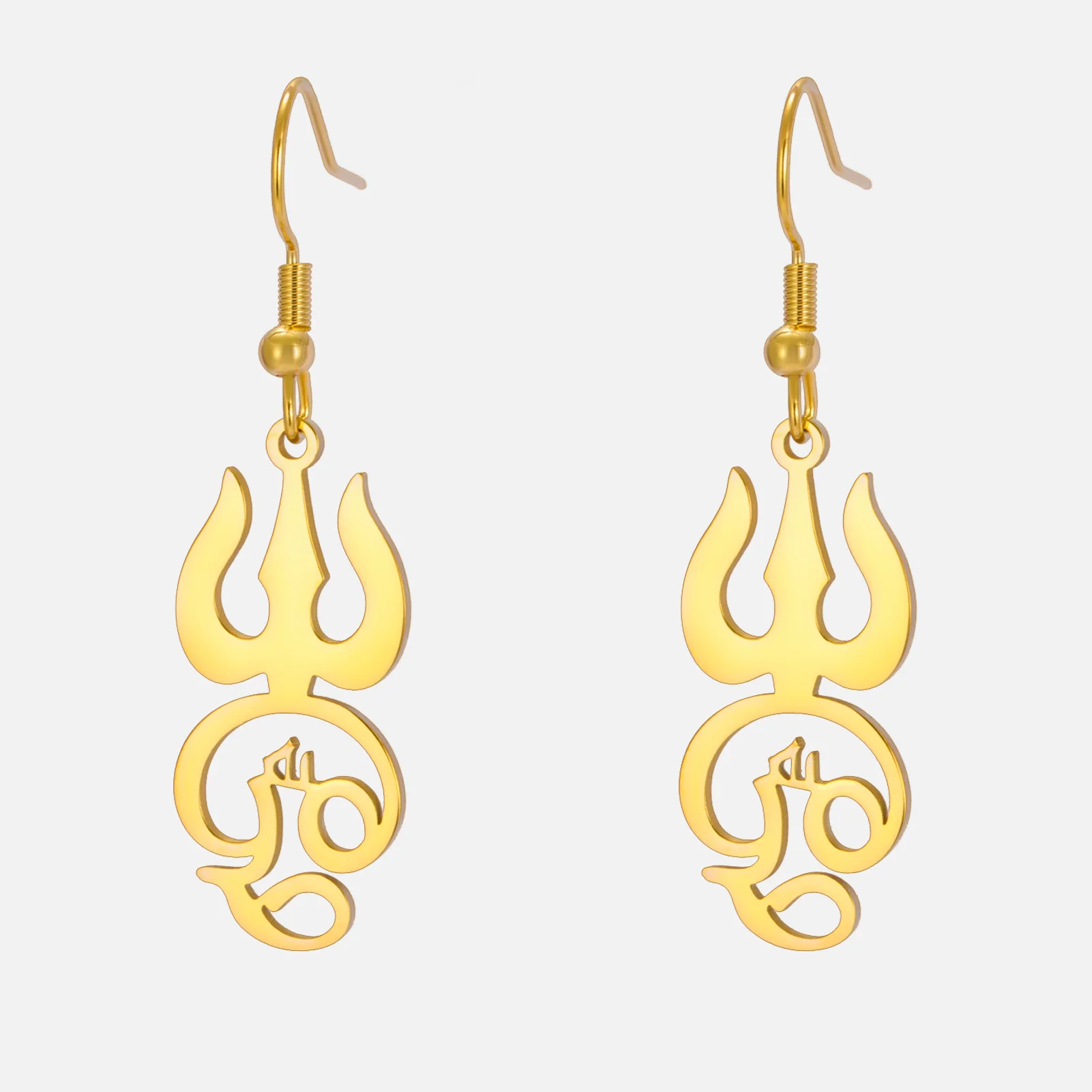 Dawapara Dreizack Tamil OM Symbol Frauen Ohrringe Siva Schutz Amulett Hindu Spirituelle Anhänger Edelstahl Schmuck – Detail 11
