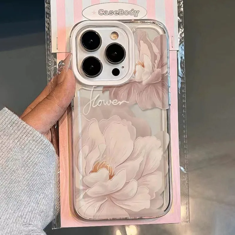 النفط اللوحة زهرة شفافة جراب هاتف آيفون 16 15 14 ب...