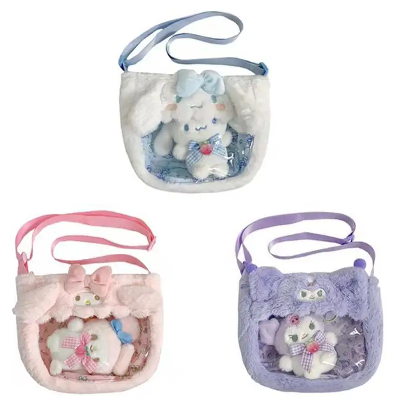 

Sanrios Anime Cartoon Kuromi My Melody Cinnamoroll Kawaii Satchel Bag Transparent Pvc Girl Cute Sweet Plush Doll Shoulder Pouch