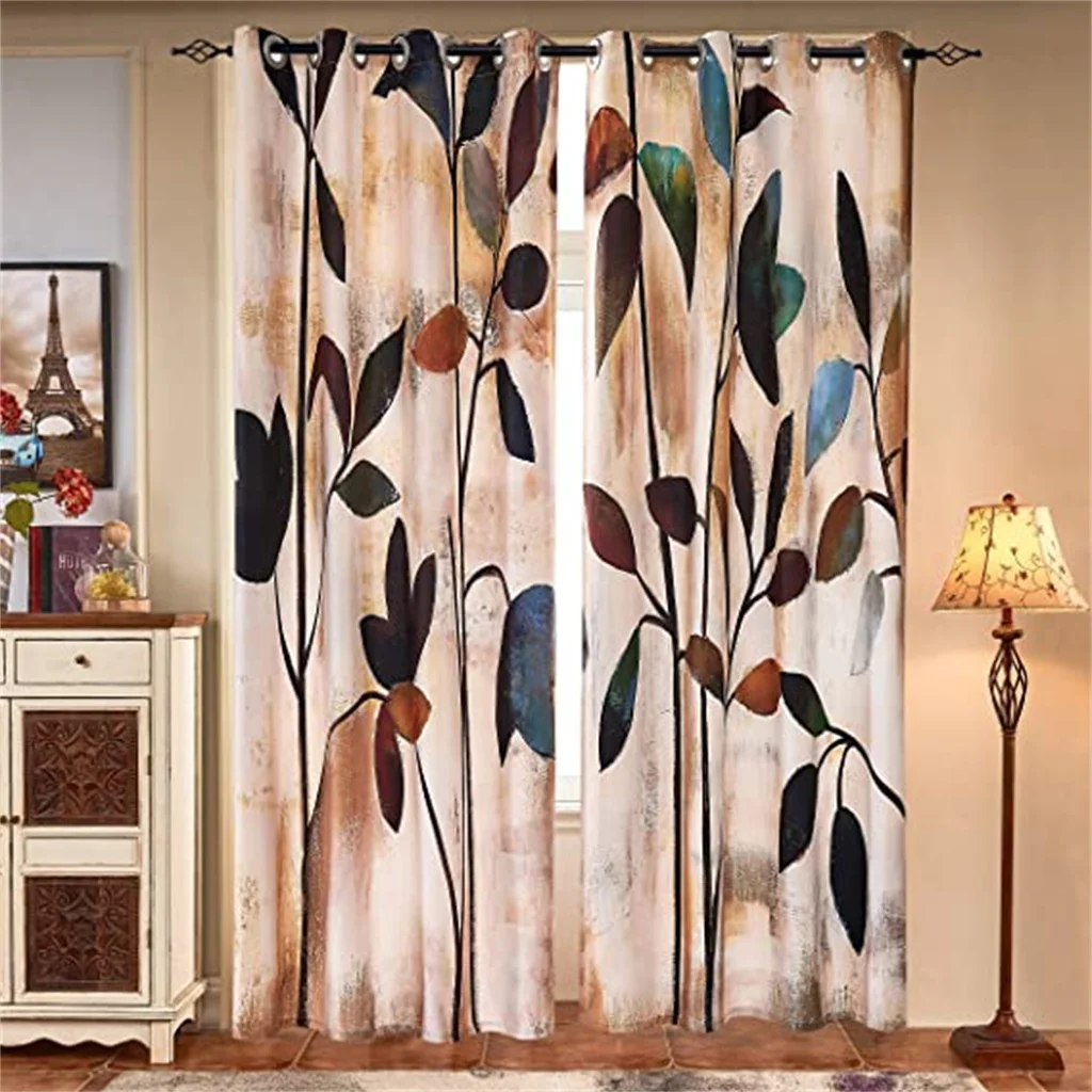 

Industrial Wind Branch Leaf Texture Shade Curtain Luxury Simple Style Curtain Living Room Bedroom Home Decor Curtain 2 Panels